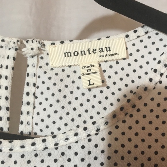 Flowy White Black Polka Dot Flutter Sleeve Top - Picture 5 of 7